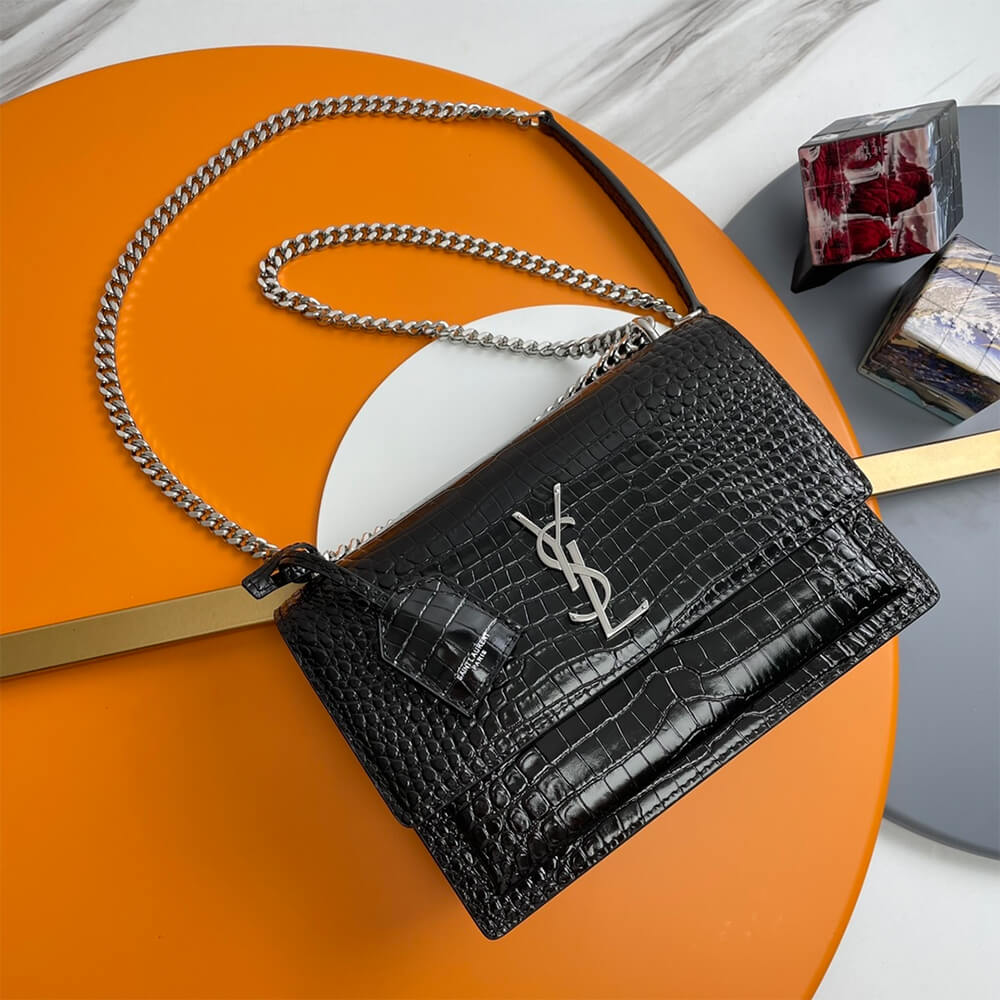 YSL Crocodile-embossed leather SUNSET Medium