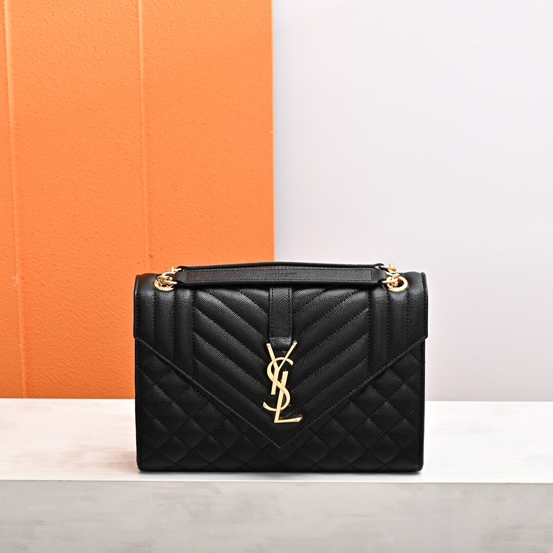 YSL ENVELOPE MEDIUM IN QUILTED GRAIN DE POUDRE EMBOSSED LEATHER