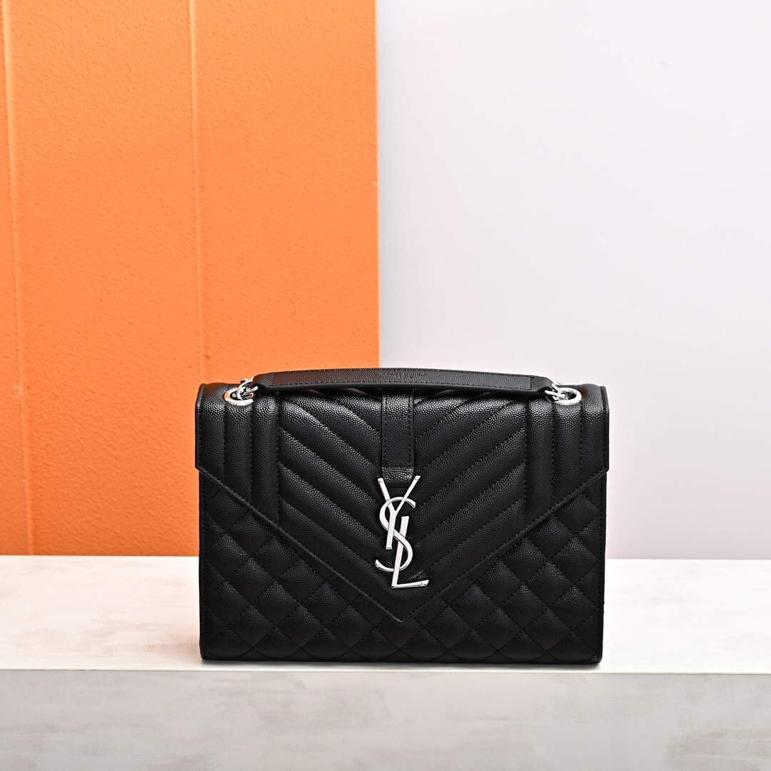 YSL ENVELOPE MEDIUM IN QUILTED GRAIN DE POUDRE EMBOSSED LEATHER