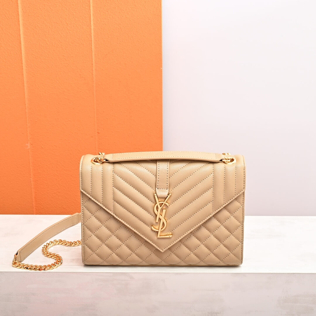 YSL ENVELOPE MEDIUM IN QUILTED GRAIN DE POUDRE EMBOSSED LEATHER 