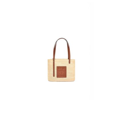 LOEWE Small Square Basket Bag in Raffia and Calfskin(HIGH-END GRADE)