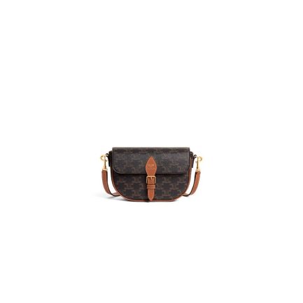 CELINE FOLCO SHOULDER BAG IN Triomphe Canvas and Calfskin